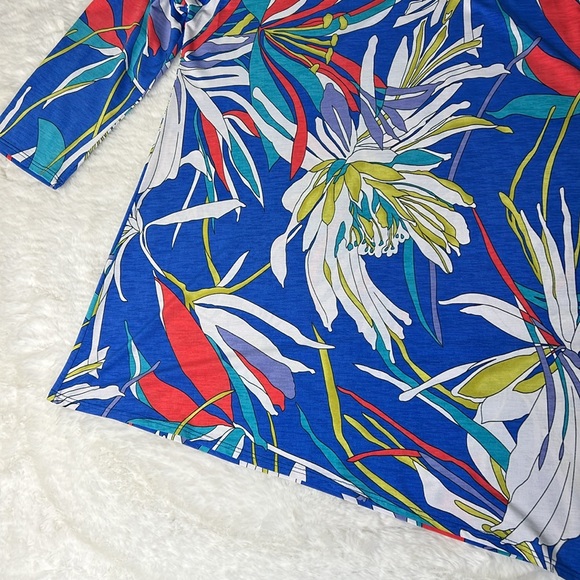 CLARA SUN WOO Kerchief Angle Hem Tunic Top Size XL Floral Print Stretch USA Made - Picture 12 of 16